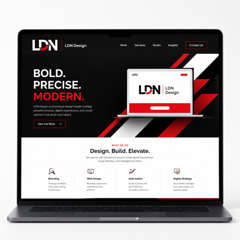 Business website mockup op donker thema, laptop view